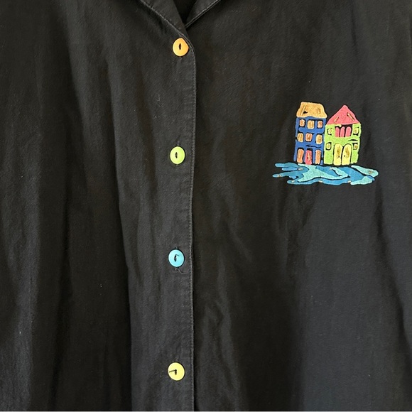 Vintage Jane Ashley Black Painted Beaded Button Up Shirt Women’s Plus Size 2X - Picture 6 of 16